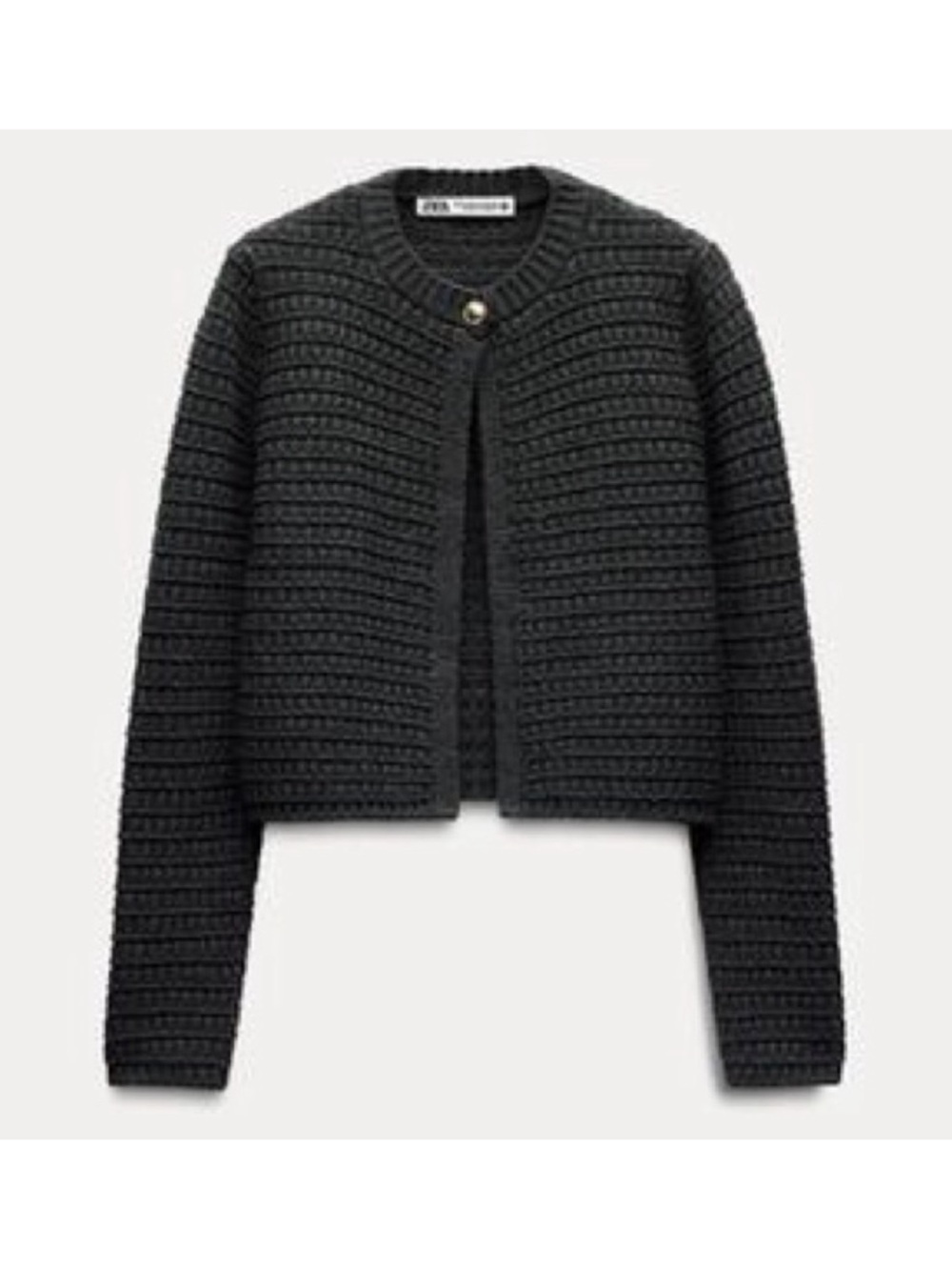 Zara NWT Textured dark gray gold single Button Cardigan Sweater